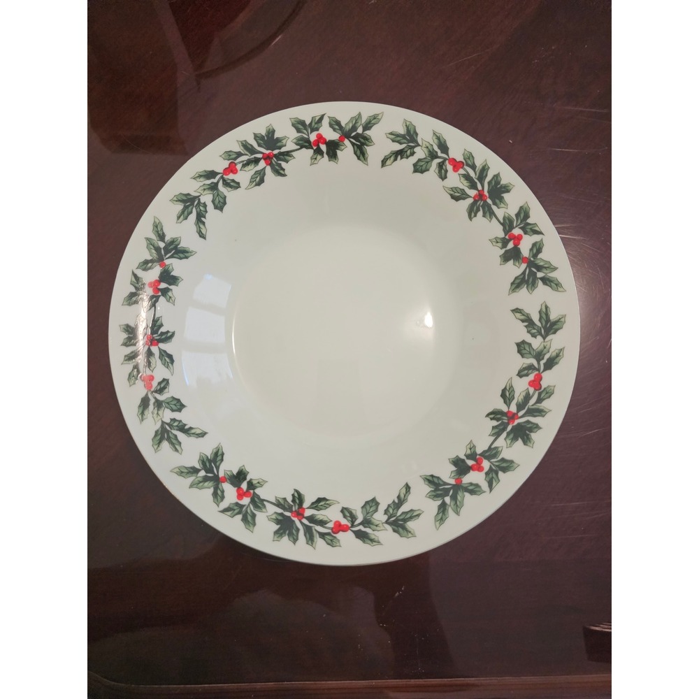Formalities by Baum Bros Holly Collection Rimmed Soup Bowl Christmas China Plate